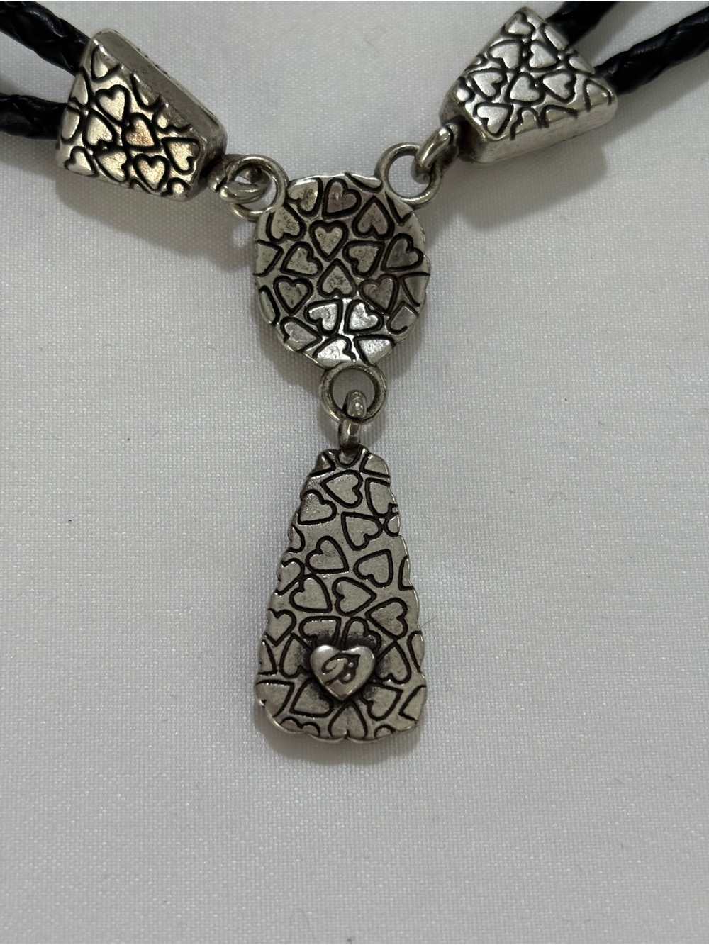 Vintage Brighton Black and Silver Braided Cord Pendant Necklace Lariat Style 19” - Picture 4 of 5